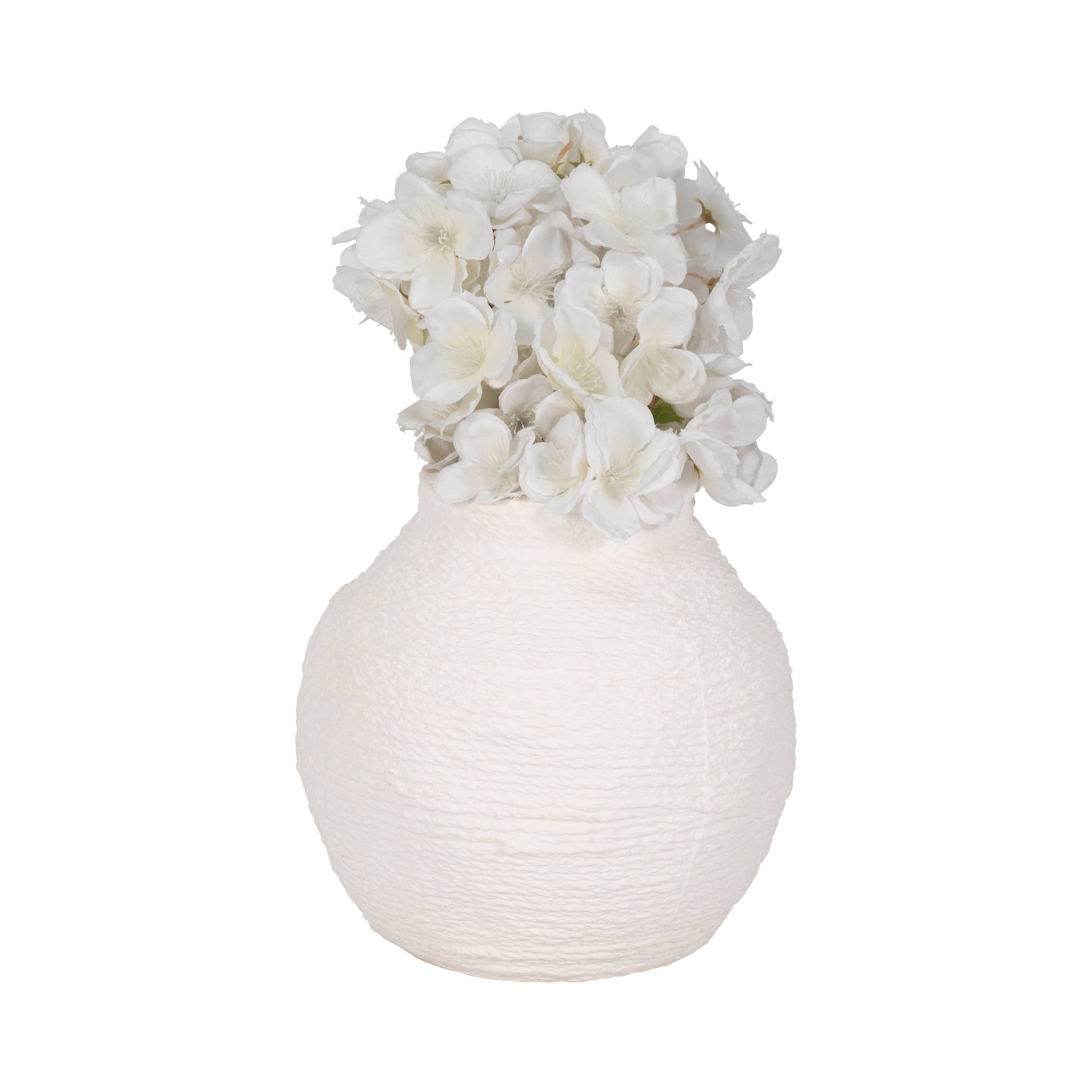 Decorative Vase - White Ceramic Woven Textured Coastal, 7 in