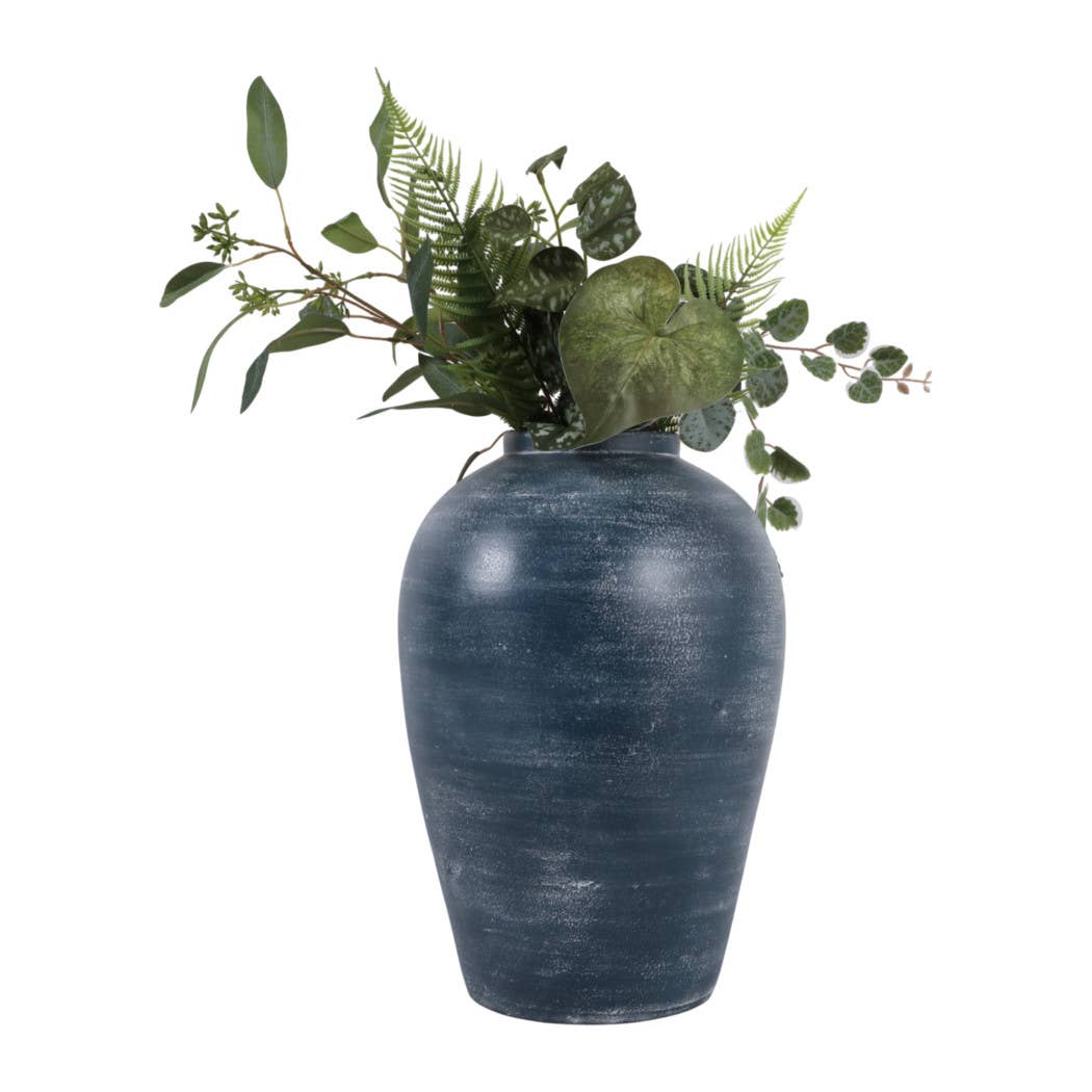 Decorative Vase - Blue Terracotta Distressed Finish, 15 in.