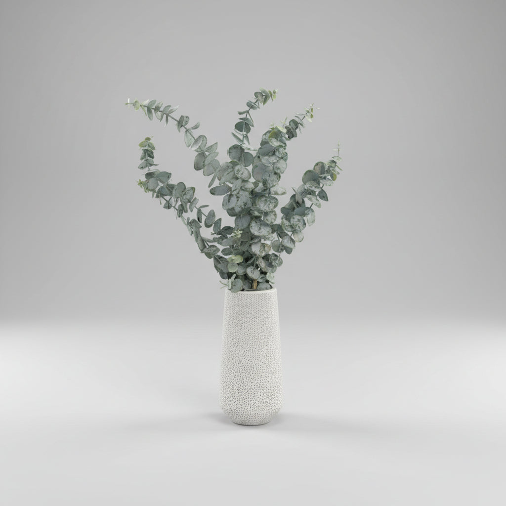 Single Stem  Eucalyptus in Textured Pebble Finish Vase