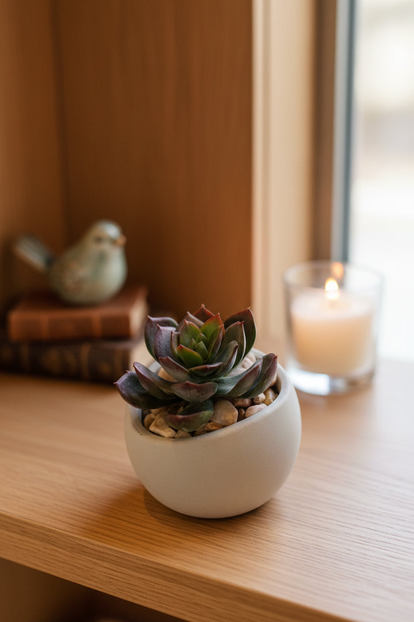 Artificial Echeveria in Handcrafted Mini Cement Pot