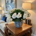 Artificial Geranium Arrangement in Black Ribbed Stoneware Vase, Real Touch, UV Protected