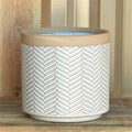 Handcrafted Stoneware Cachepot with Chevron Pattern, White Glaze, 4.5 Inch
