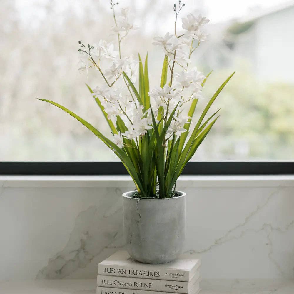 Faux Orchid Vanda Arrangement, Potted, White, 20.5 in