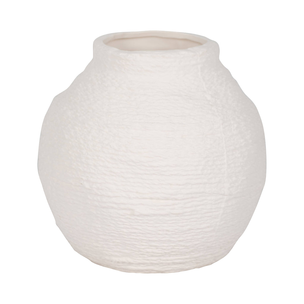 Decorative Vase - White Ceramic Woven Textured Coastal, 7 in