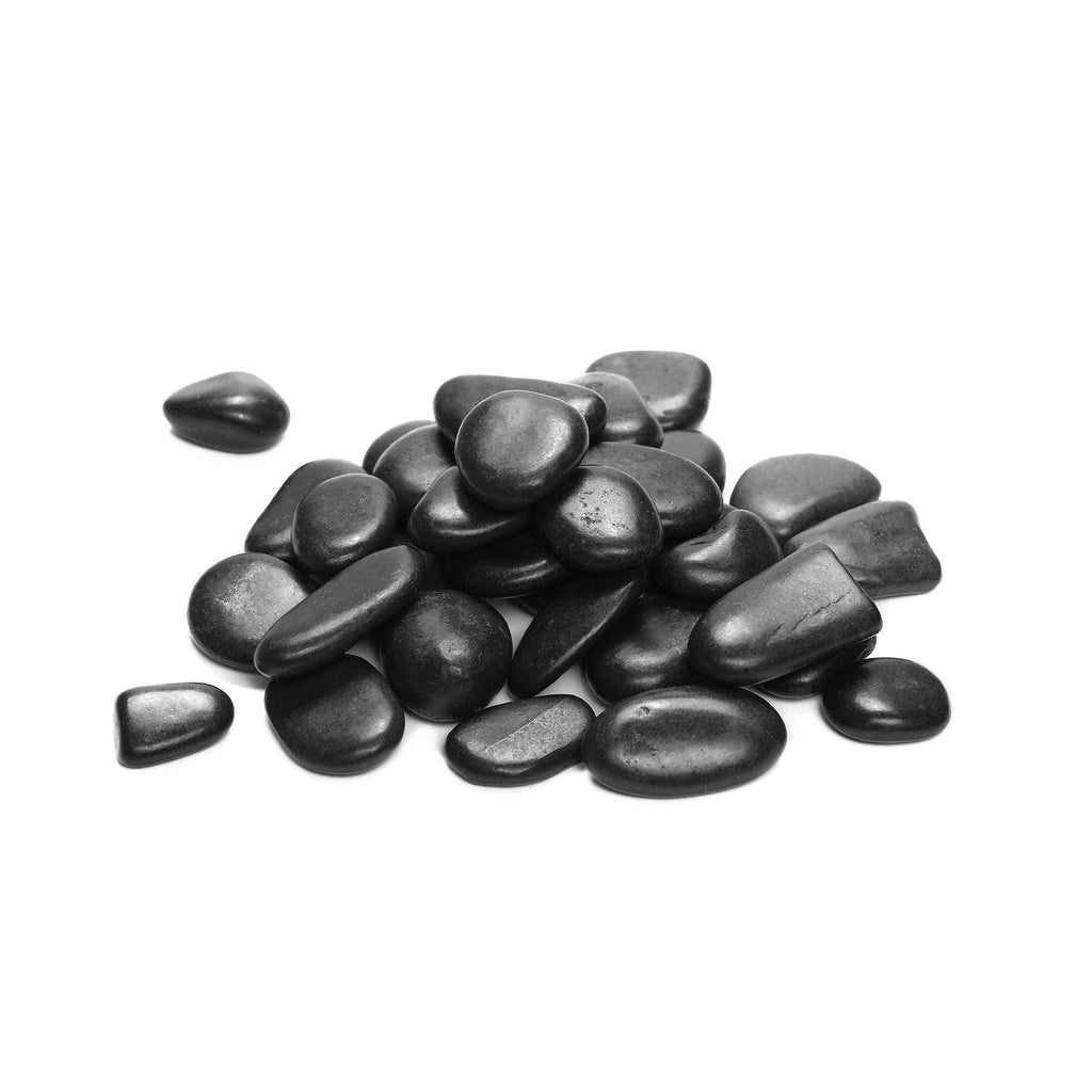 The Spotted Donkey smooth black decorative river rocks for gardening, terrariums, and home decor.