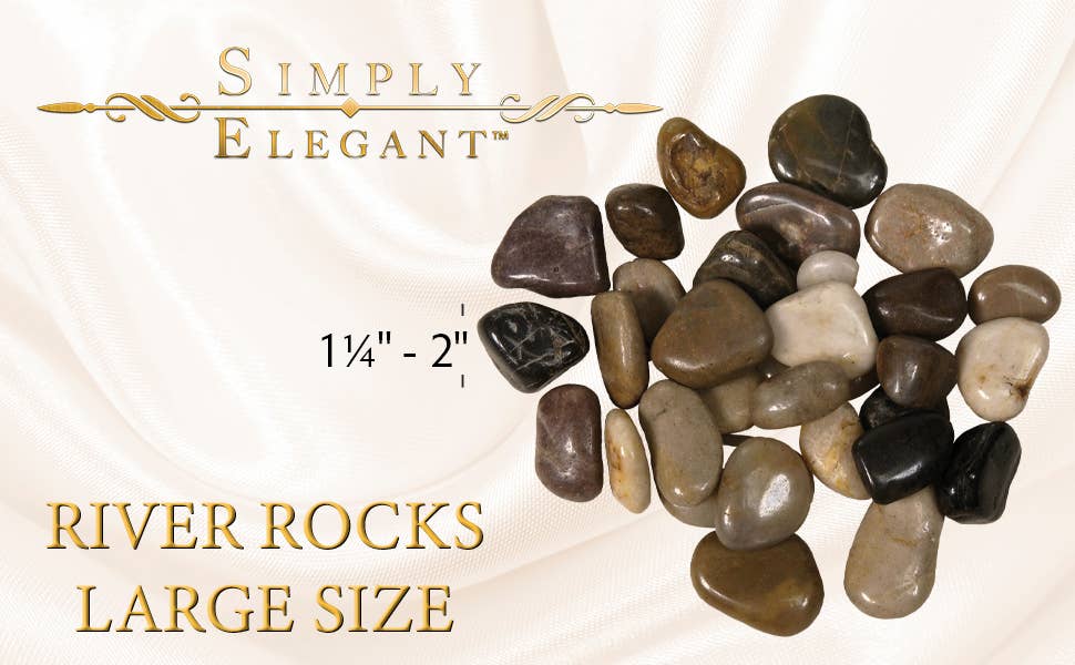 The Spotted Donkey large multi-color polished river rocks for decorative landscaping and plant arrangements.